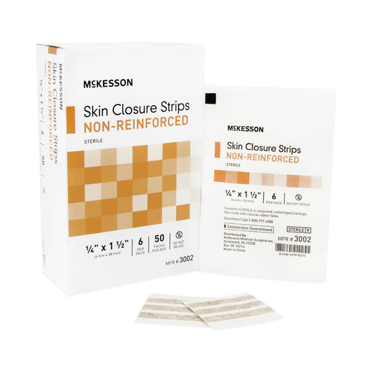 Skin Closure Strip McKesson 1/4 X 1-1/2 Inch Nonwoven Material Flexible Strip Tan - 3002