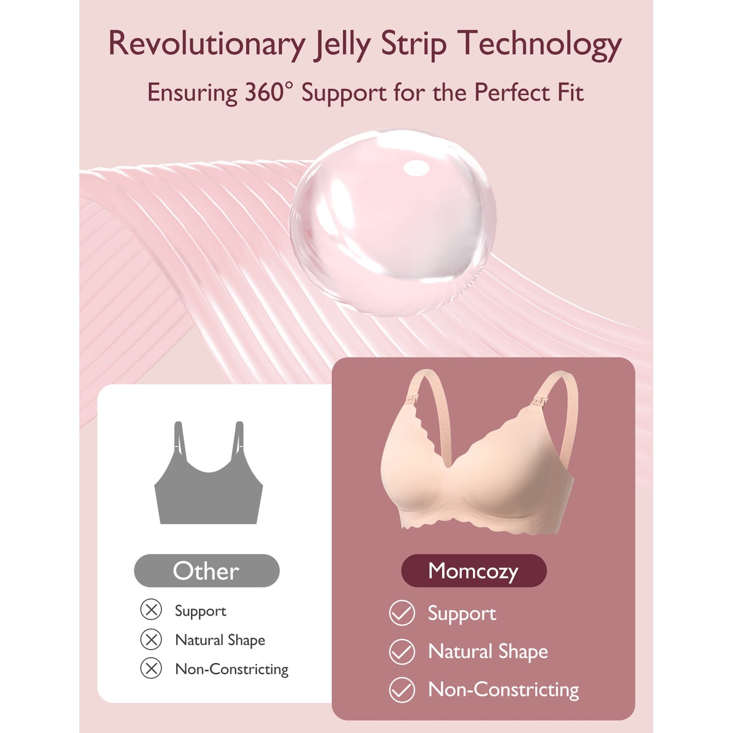 Nursing Bra Momcozy Jelly Strip 34 to 36 Inch Chest Medium Beige Back Hook and Eye Closure Adjustable Shoulder Strap FB046-SK100M-A