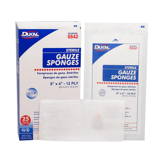 Gauze Sponge Dukal™ 4 X 8 Inch 12-Ply Sterile 2 per Pack - 6842