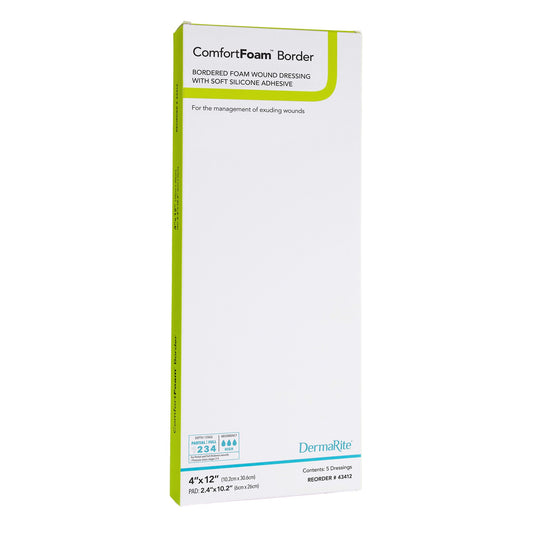 ComfortFoam™ Bordered Foam Wound Dressing w/ Soft Silicone Adhesive, 4 x 12 Inch 43412