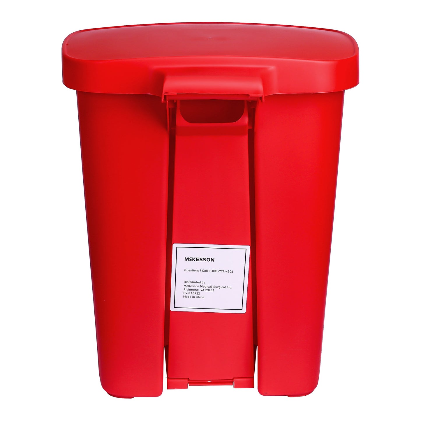 McKesson Waste Can with Step-On Pedal, Plastic, Red, 15.16 x 14.37 x 18.9 Inch 16-25270