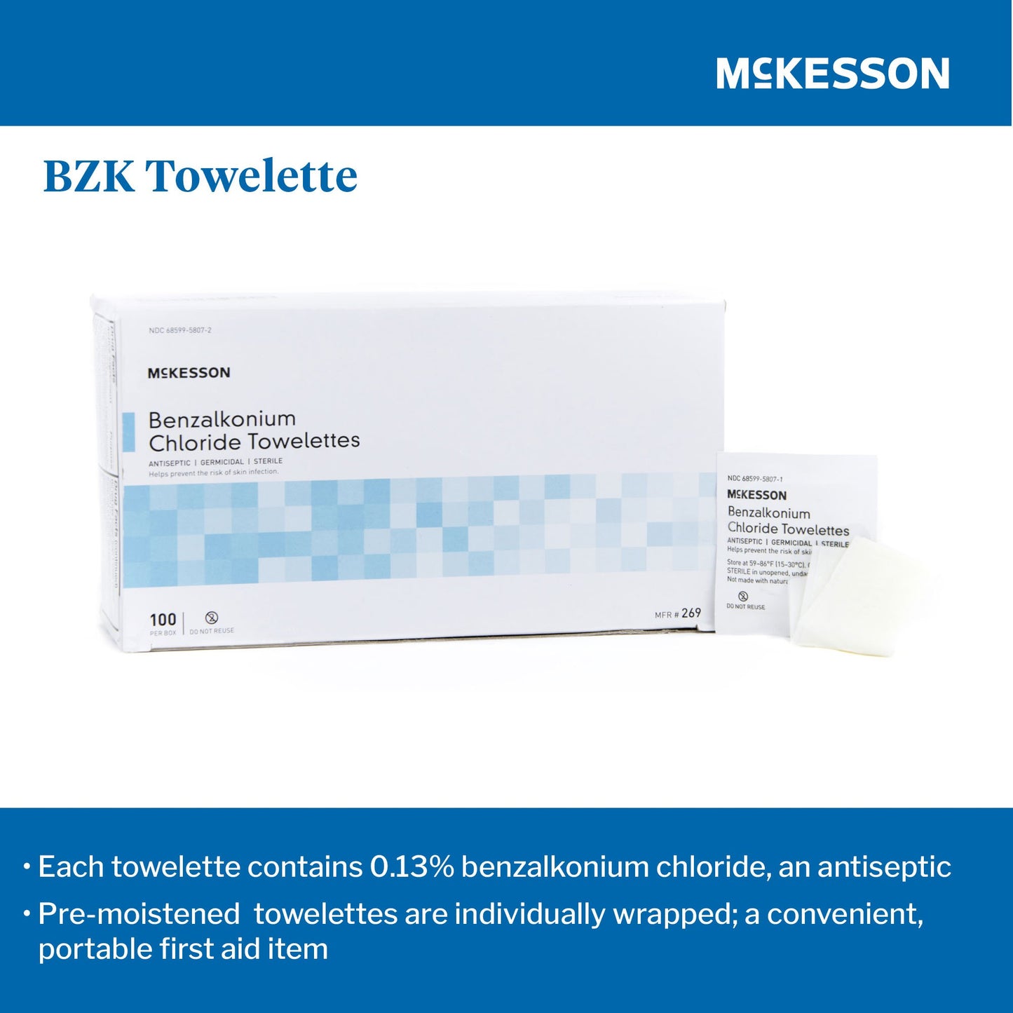 McKesson Benzalkonium Chloride Antiseptic Skin Wipes 269