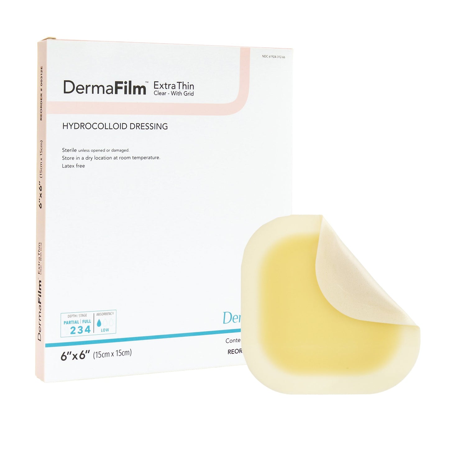 DermaFilm® Thin with Border Hydrocolloid Dressing, 6 x 6 Inch 00306E