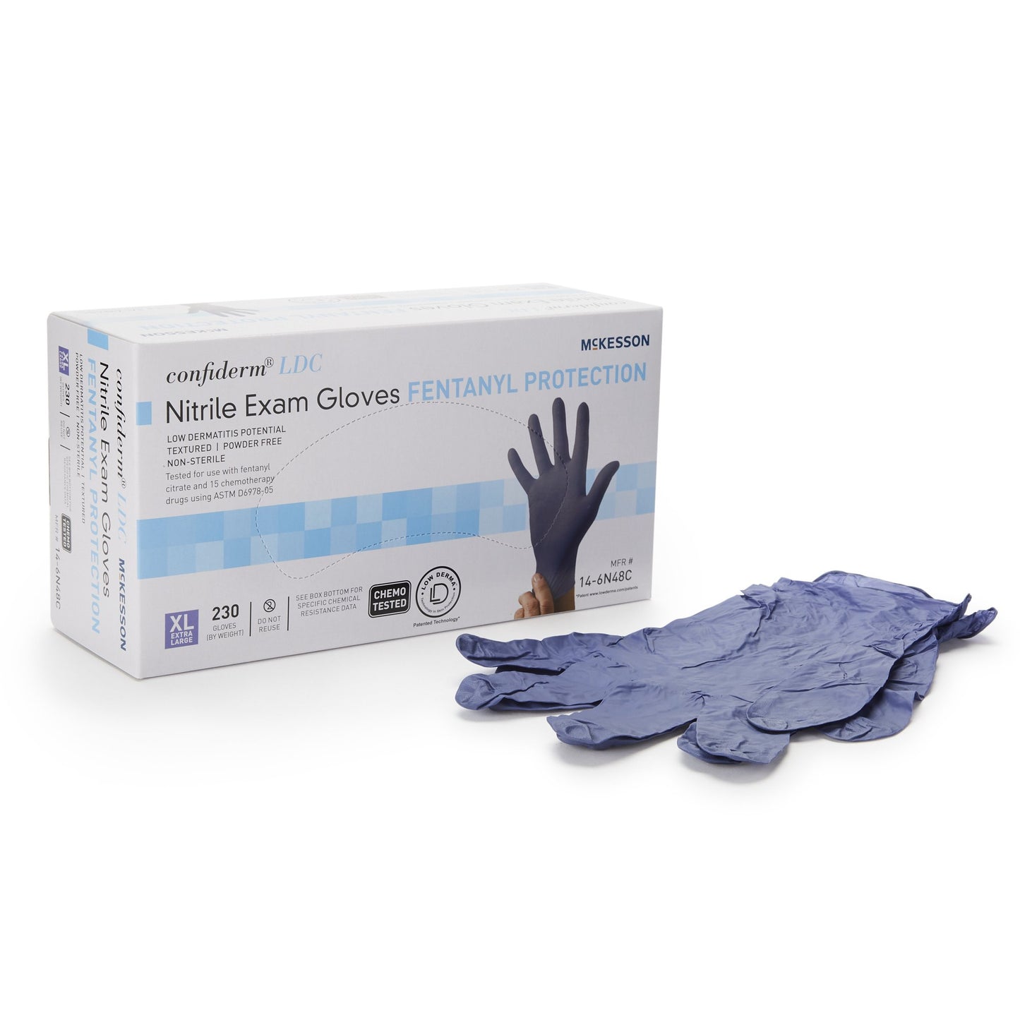 Exam Glove McKesson Confiderm® LDC X-Large NonSterile Nitrile Standard Cuff Length Fully Textured Blue Chemo Tested / Fentanyl Tested - 14-6N48C