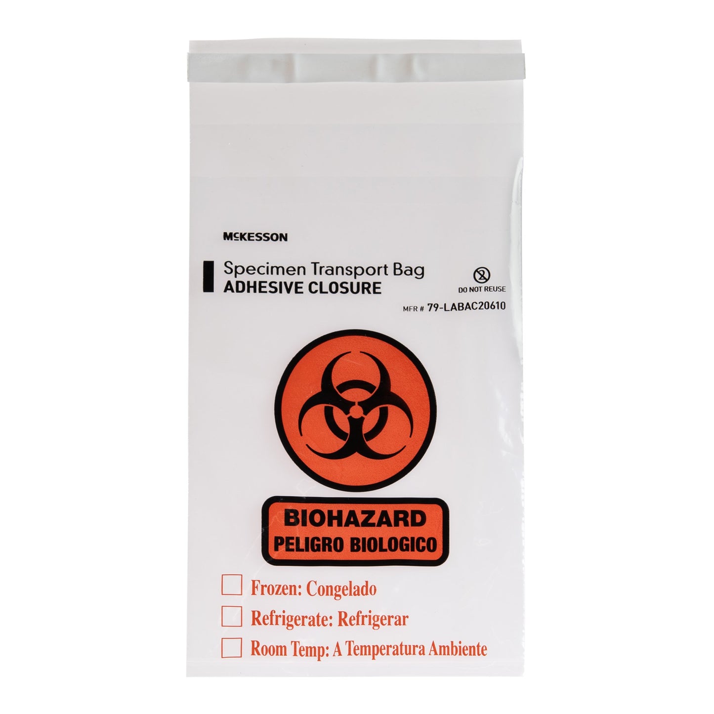 Specimen Transport Bag with Document Pouch McKesson 6 X 10 Inch Adhesive Closure Biohazard Symbol / Storage Instructions NonSterile - 79-LABAC20610