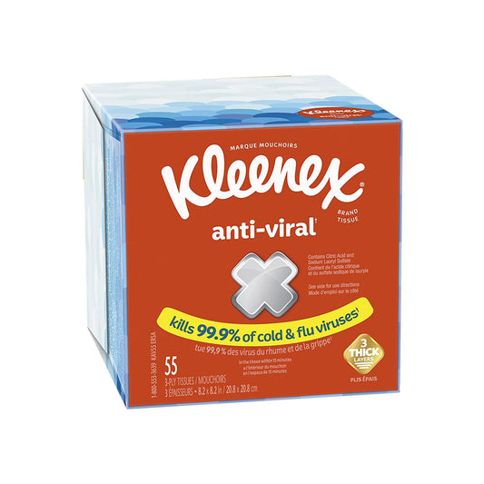 Facial Tissue Kleenex® Anti-Viral White 8-1/5 X 8-1/5 Inch 55 Count - 54505