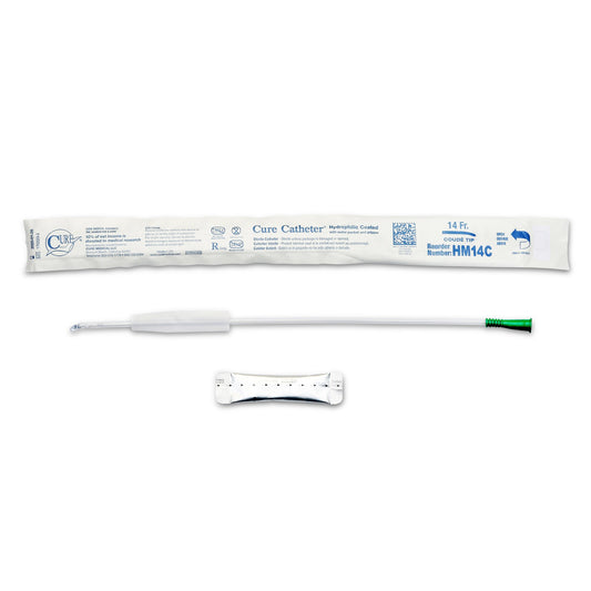 Urethral Catheter Hydrophilic Cure Catheter® Coude Tip Hydrophilic Coated Plastic 14 Fr. 16 Inch - HM14C