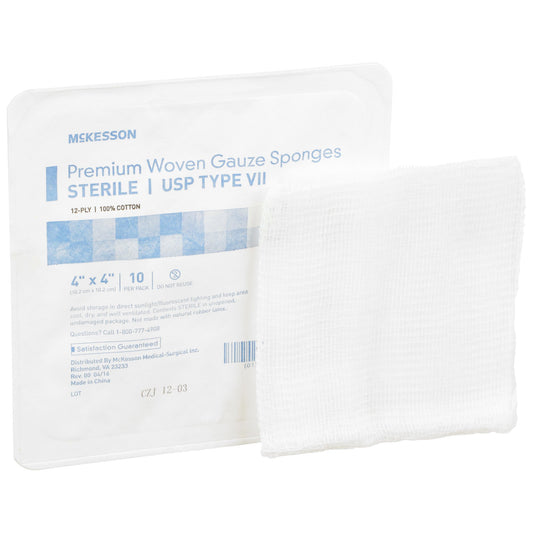 Gauze Sponge McKesson 4 X 4 Inch 12-Ply Sterile 10 per Tray - 16-42441