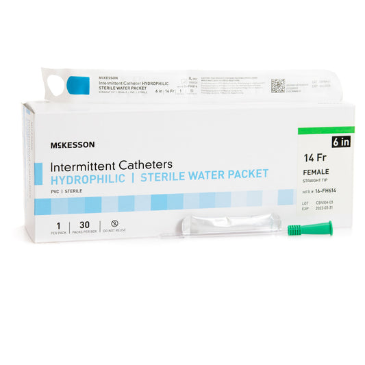 Urethral Catheter McKesson Straight Tip Hydrophilic Coated PVC 14 Fr. 6 Inch - 16-FH614