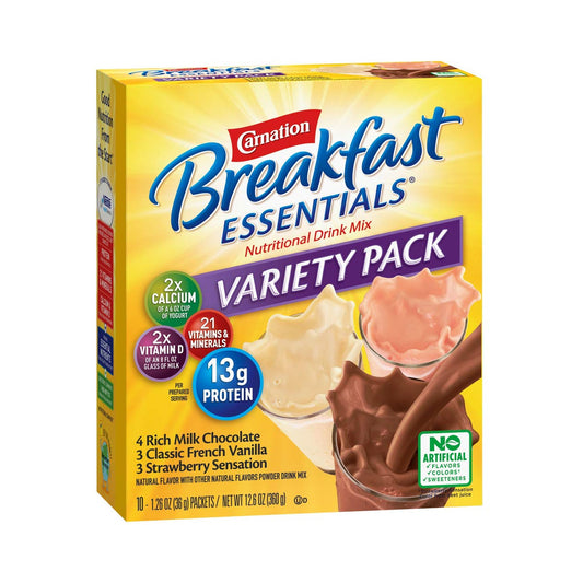 Oral Supplement Carnation Breakfast Essentials® Rich Milk Chocolate / Classic French Vanilla / Strawberry Sensation Flavor Powder 1.26 oz. Individual