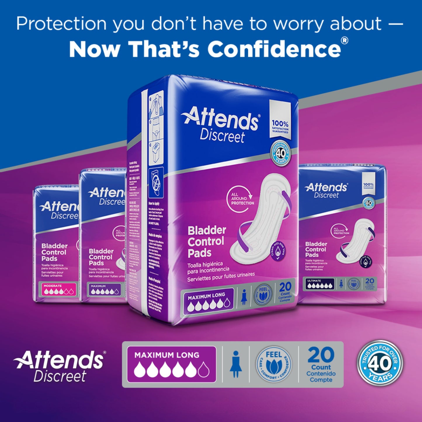 Attends® Discreet Women's Maximum Long Bladder Control Pad, 14½-Inch Length ADPMAL