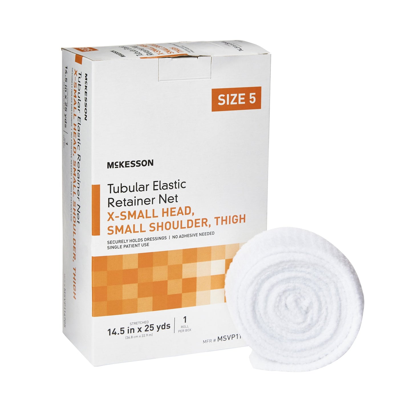 Elastic Net Retainer Dressing McKesson Tubular Elastic 14-1/2 Inch X 25 Yard Size 5 White X-Small Head / Small Shoulder / Thigh NonSterile - MSVP11470