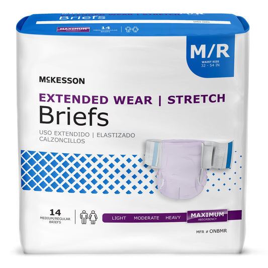 Unisex Adult Incontinence Brief McKesson Extended Wear Medium Disposable Heavy Absorbency - ONBMR