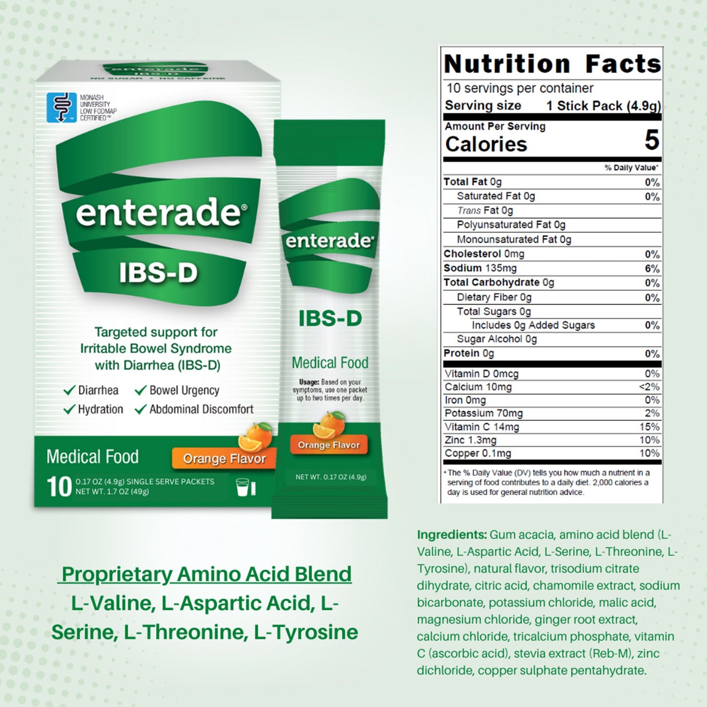 enterade® IBS-D Dietary Support Medical Food, Orange, Single Serve Packets 40850052516015