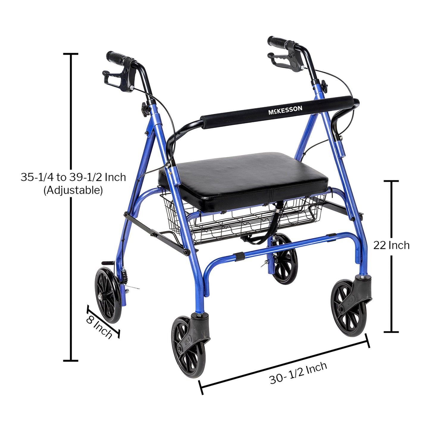 McKesson Bariatric Blue Folding Steel Four-Wheel Rollator 146-10215BL-1