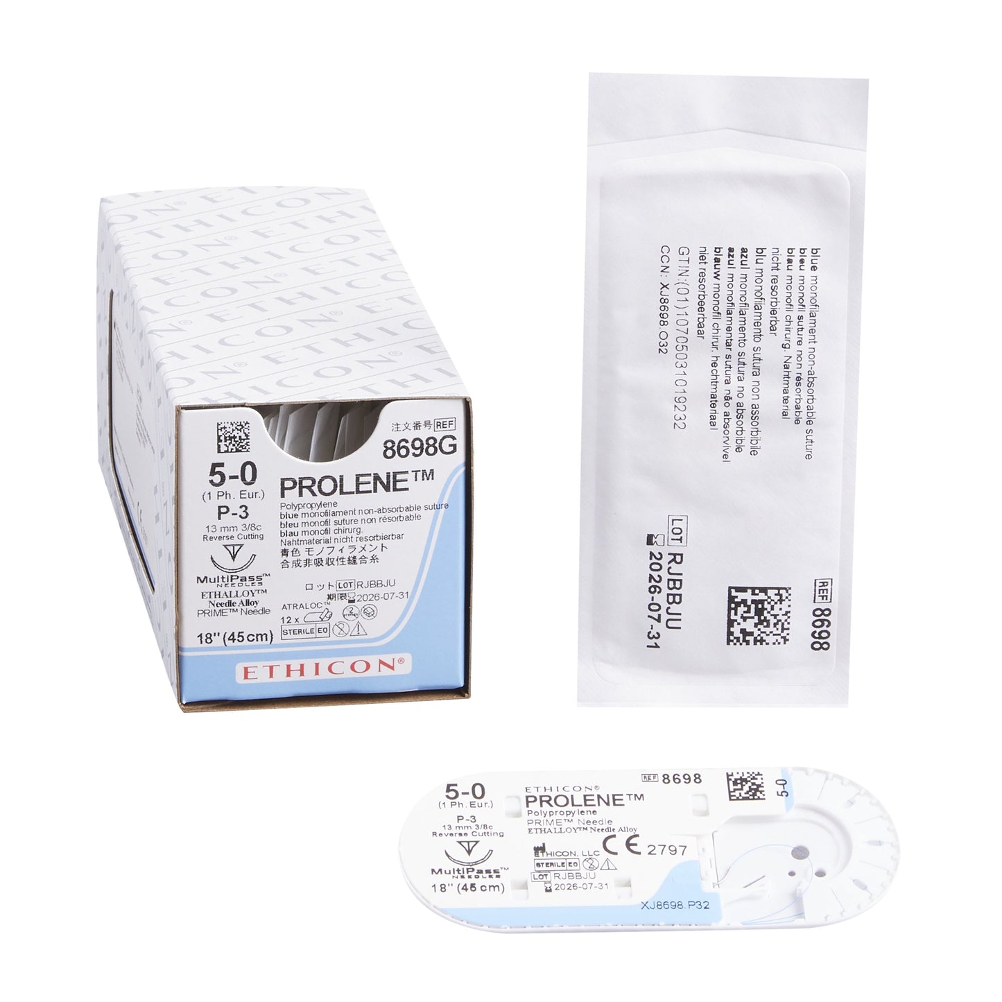 Nonabsorbable Suture with Needle Prolene™ Polypropylene P-3 3/8 Circle Precision Reverse Cutting Needle Size 5-0 Monofilament - 8698G