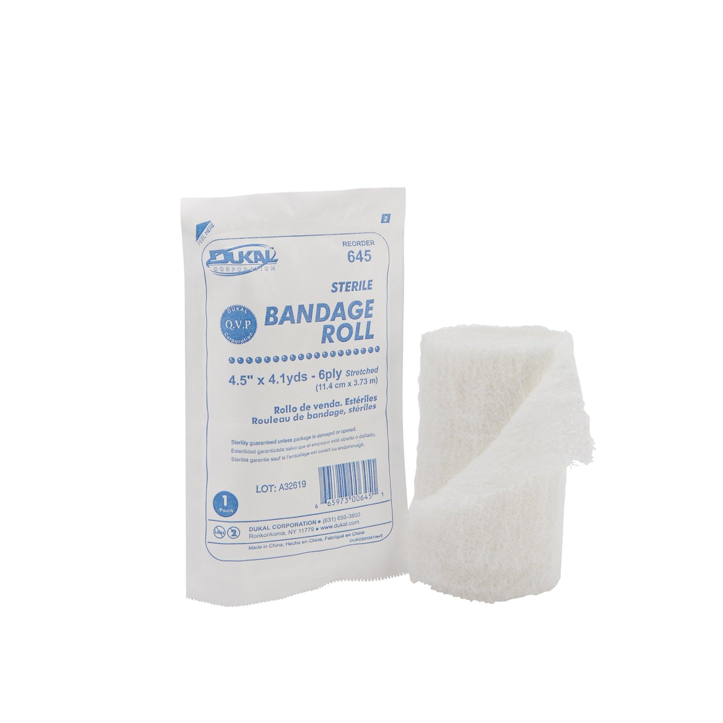 Dukal™ Sterile Fluff Bandage Roll, 4-1/2 Inch x 4-1/10 Yard, 6-Ply 645