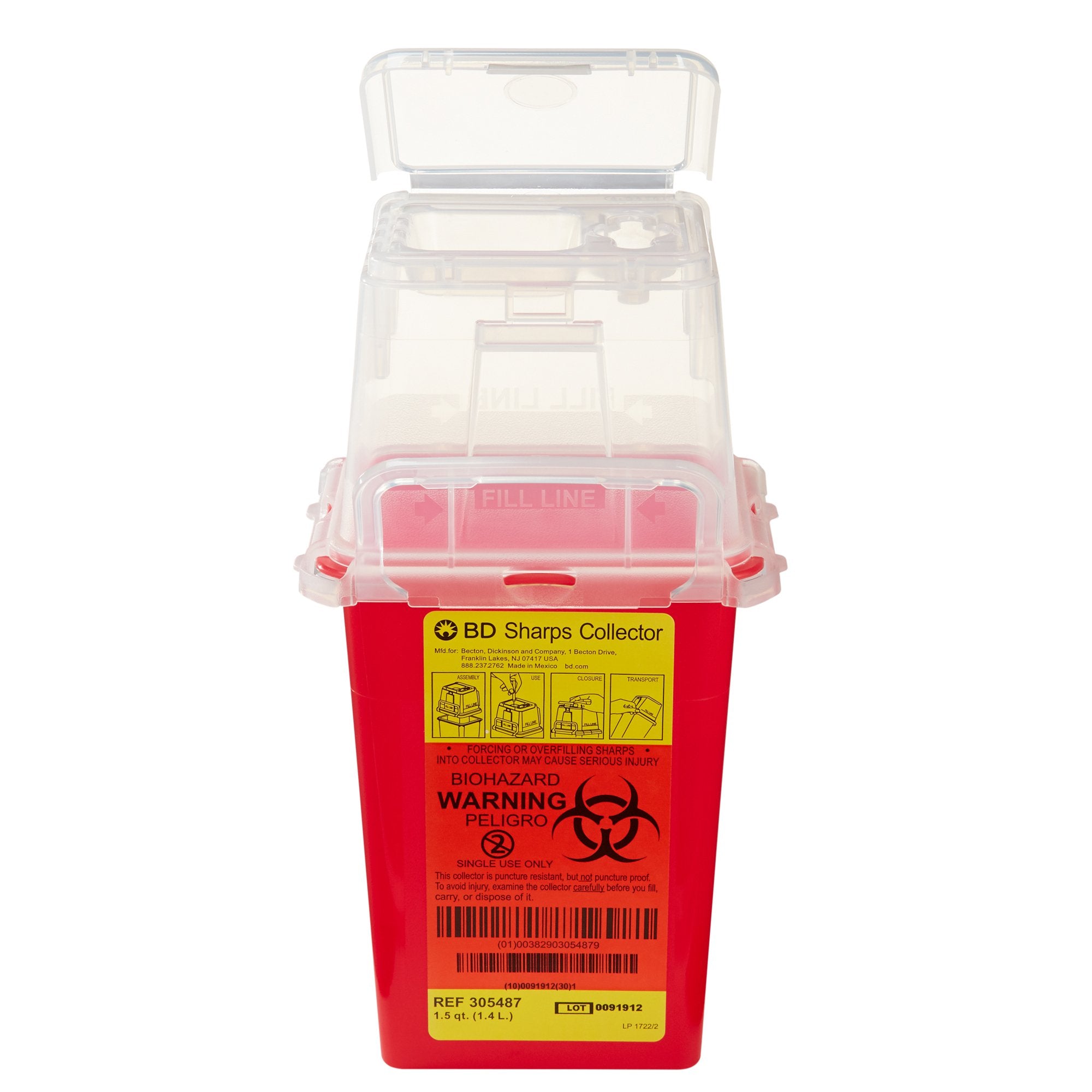 BD Phlebotomy Sharps Container, 1-1/2 Quart, 9 x 4.5 x 4 Inch 305487 ...