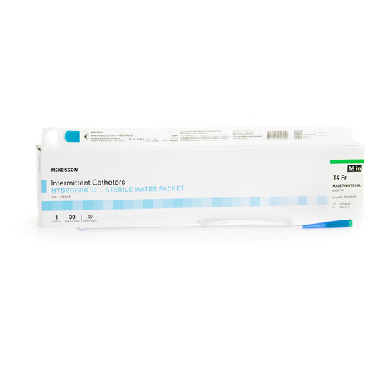 Urethral Catheter McKesson Coude Tip Hydrophilic Coated PVC 14 Fr. 16 Inch - 16-MH1614C