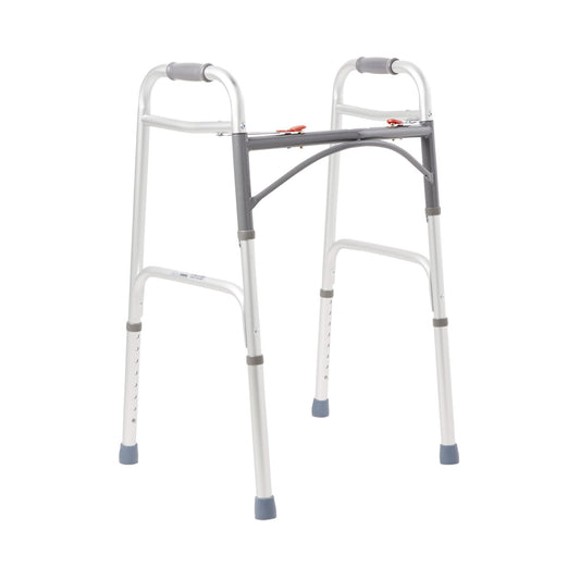 Dual Release Folding Walker Adjustable Height McKesson Aluminum Frame 350 lbs. Weight Capacity 32 to 39 Inch Height - 146-10200-4