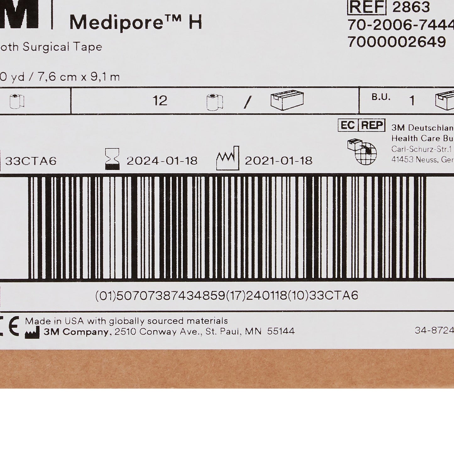 3M™ Medipore™ H Cloth Medical Tape, 3 Inch x 10 Yard, White 2863