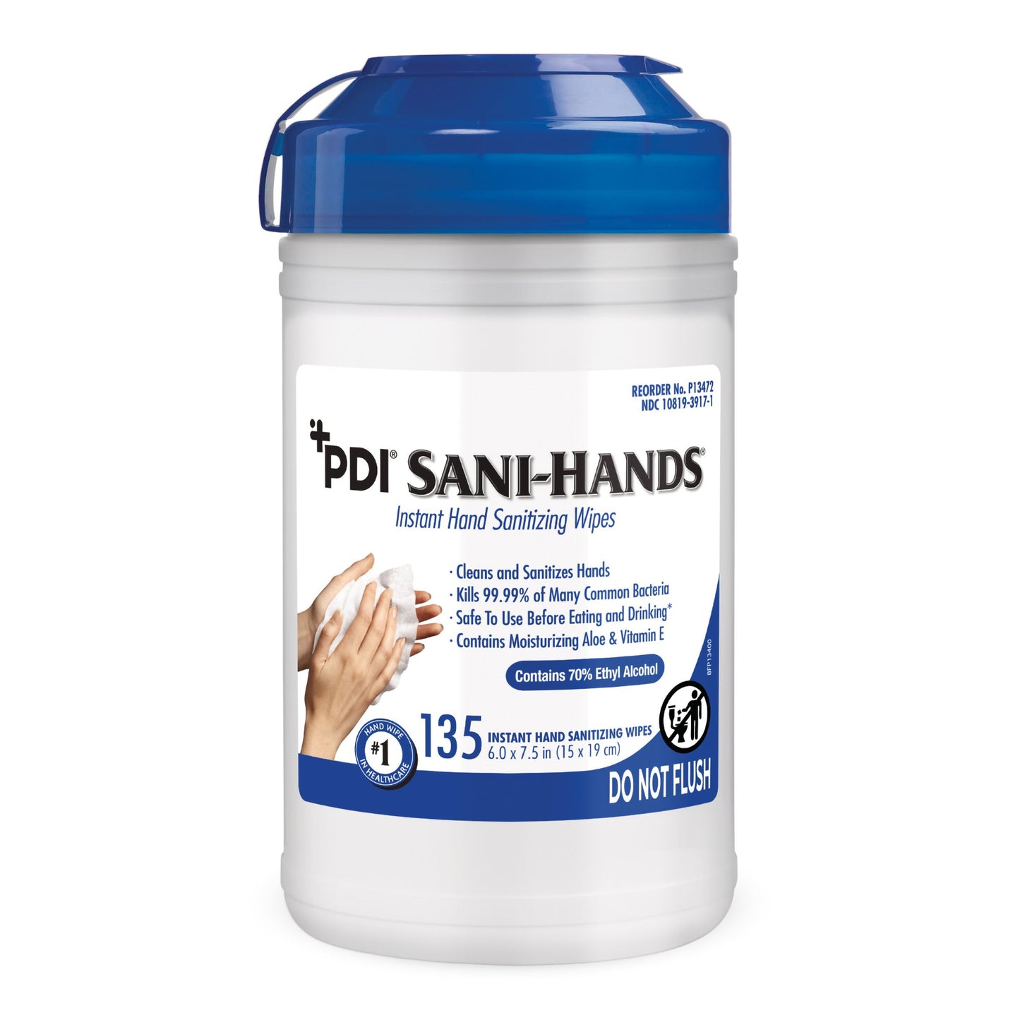 Sani-Hands® Hand Sanitizing Wipes, Ethyl Alcohol, Unscented, 6 x 7.5 Inch P13472