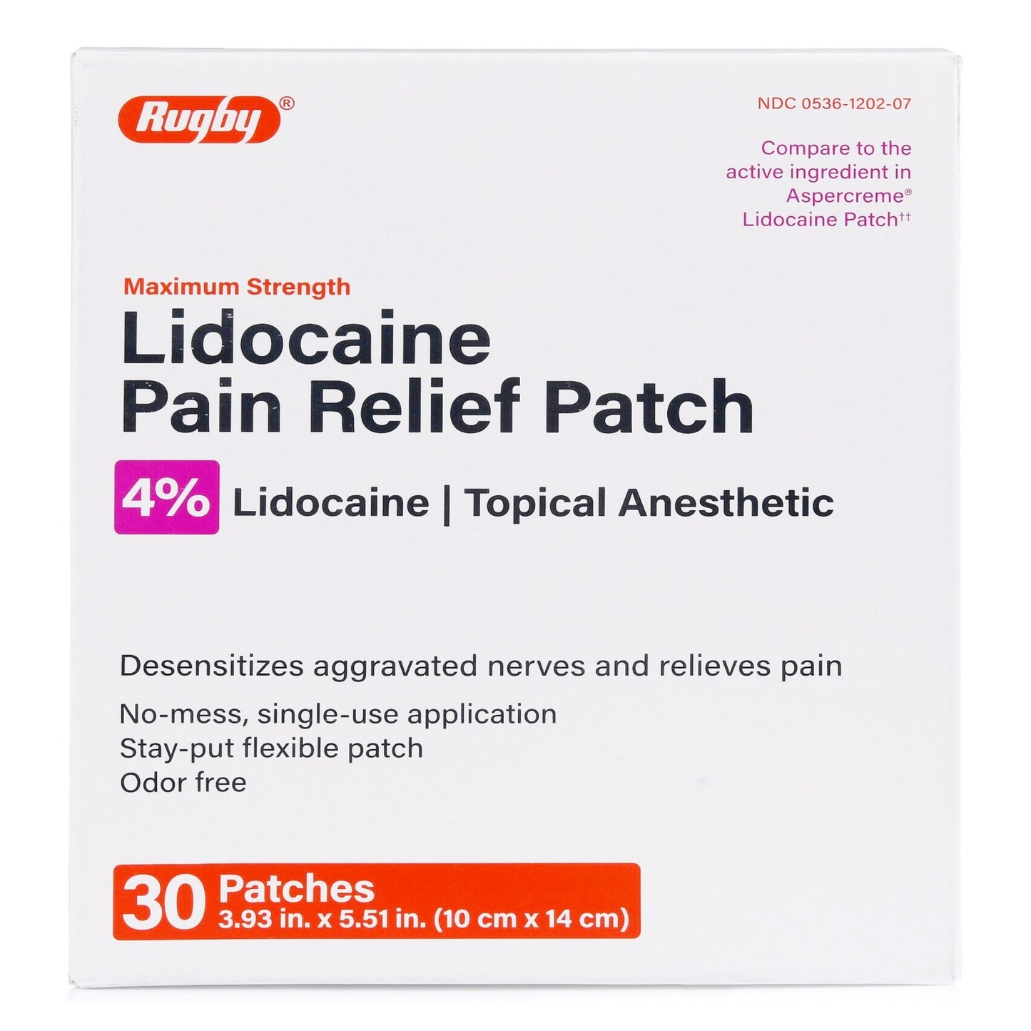 Rugby® 4% Lidocaine Pain Relief Patch 00536120207