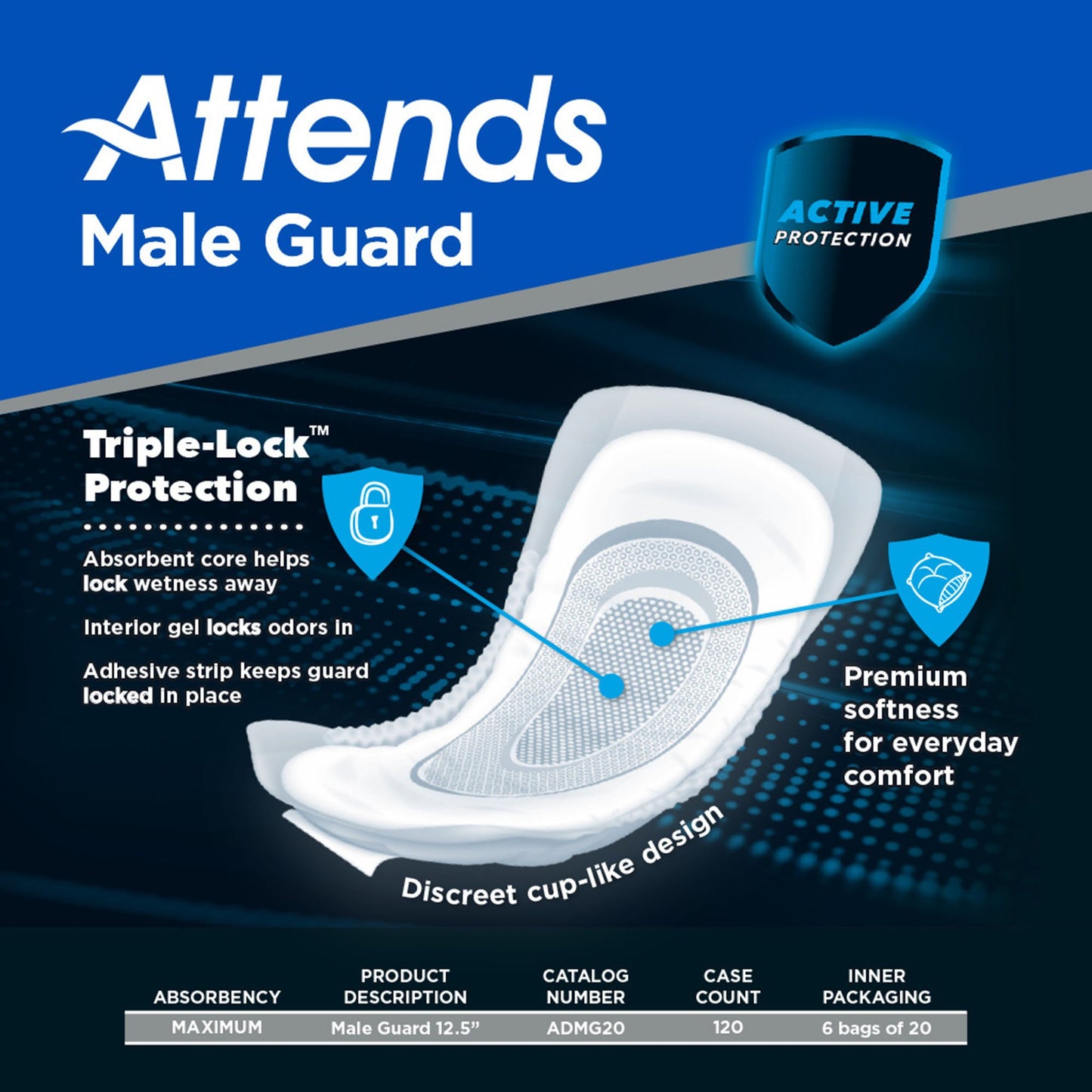 Attends® Discreet Men's Guard, Level 3, 12½-Inch Length ADMG20