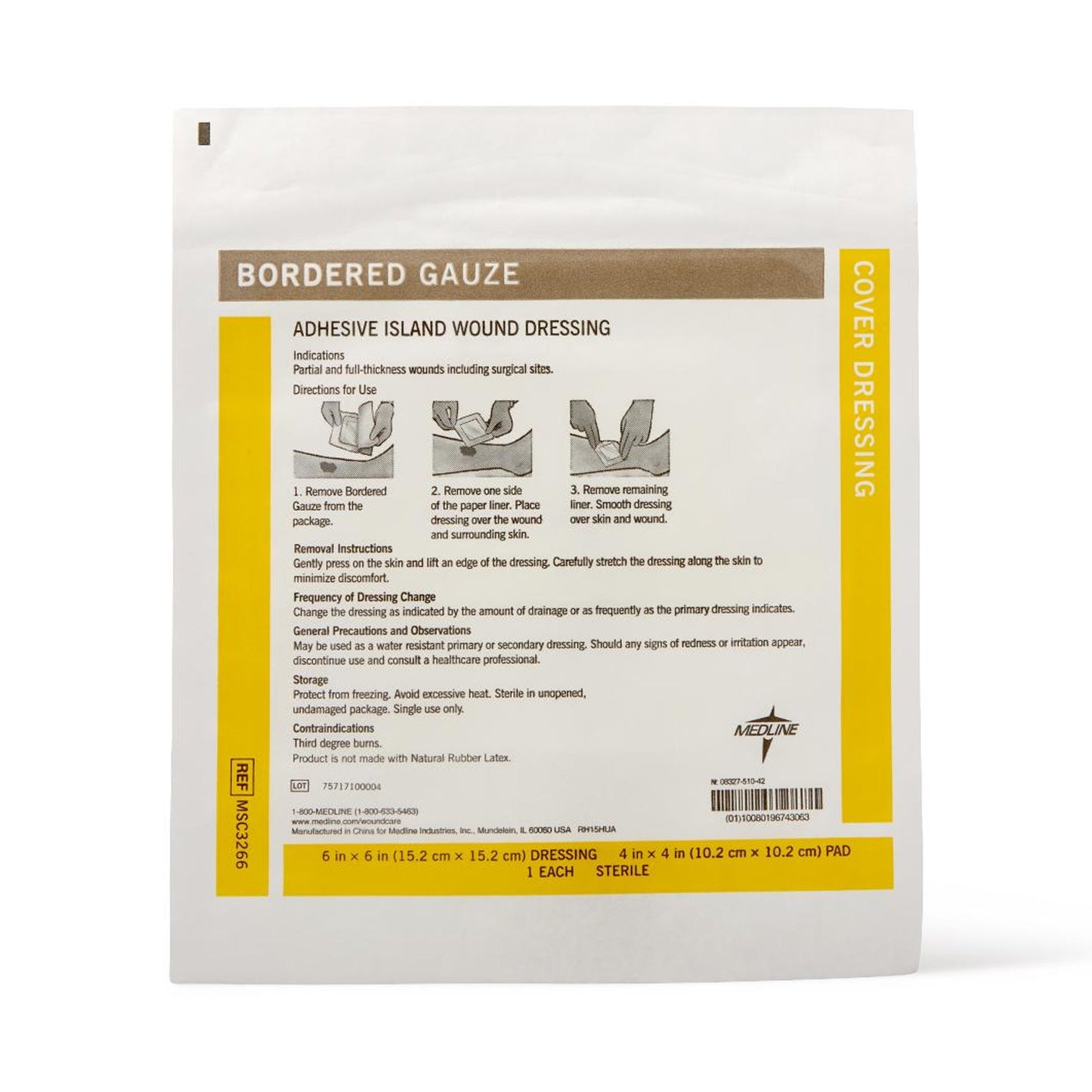 Medline White Island Dressing, 6 x 6 Inch MSC3266