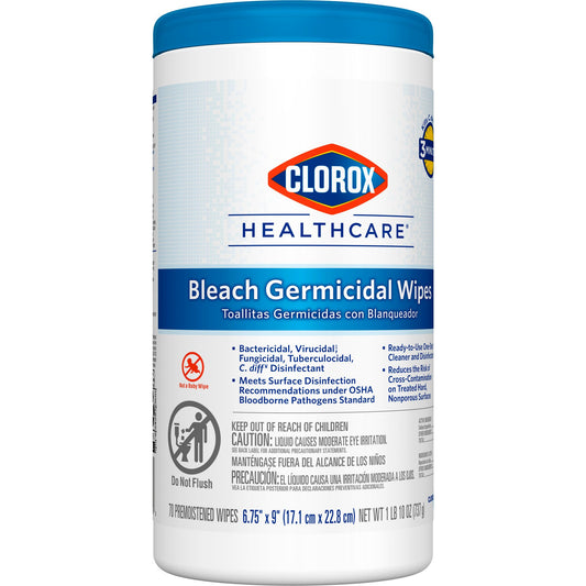 Surface Disinfectant Cleaner Clorox Healthcare® Premoistened Bleach Germicidal Manual Pull Wipe 70 Count Canister Chlorine Scent NonSterile - 35309