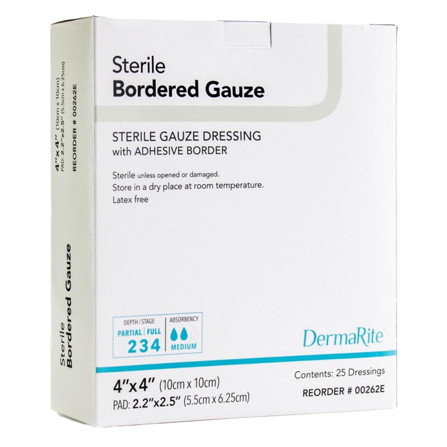 DermaRite® Bordered Gauze White Adhesive Dressing, 4 x 4 Inch 00262E