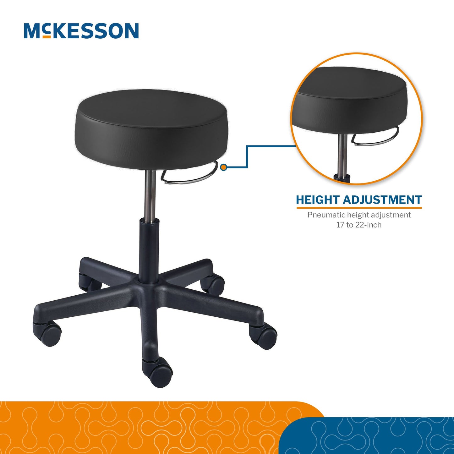 McKesson Round Pneumatic Exam Stool, Black, without Backrest 81-22500HAM114