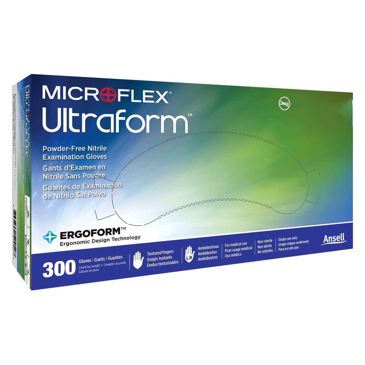 Microflex Ultraform Nitrile Exam Glove, Large, Blue UF-524-L