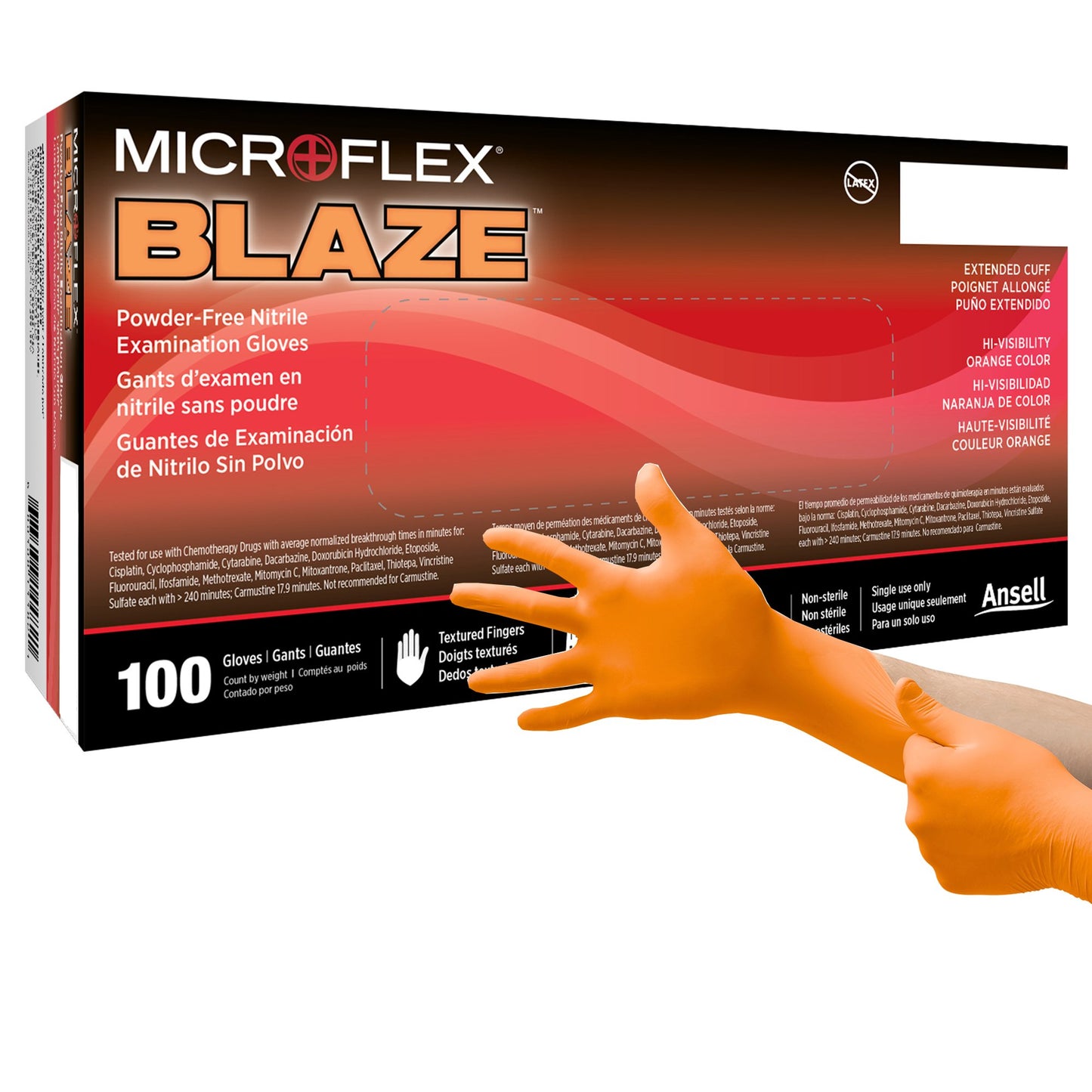 Microflex Medical Microflex Blaze Nitrile Exam Glove, Extra Large, Orange N484, Case of 1000