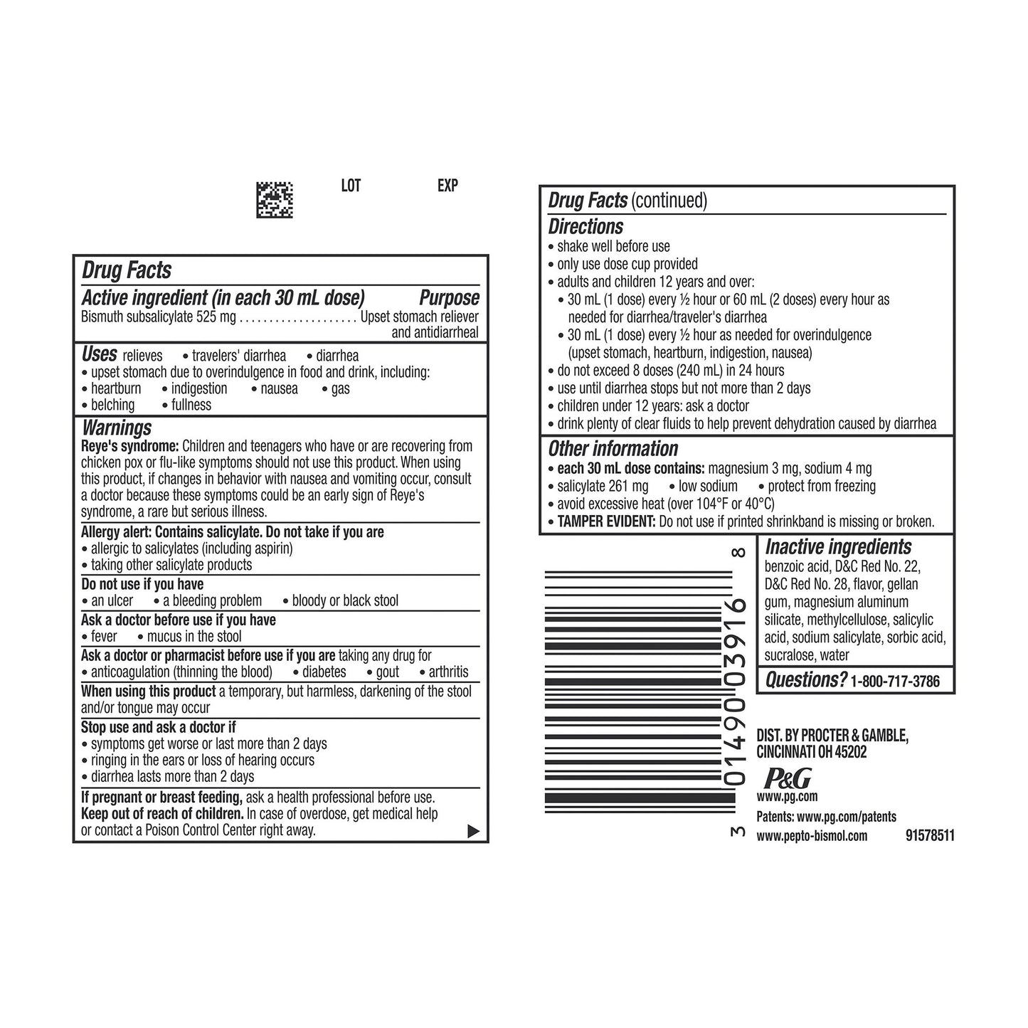 Pepto Bismol® Bismuth Subsalicylate Anti-Diarrheal 37000003204