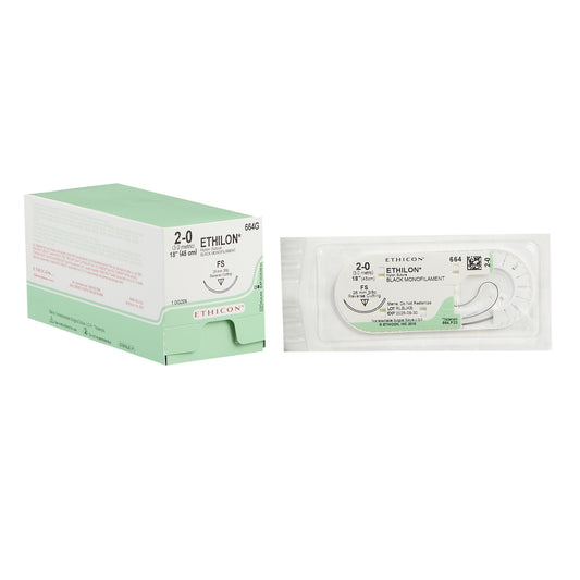 Nonabsorbable Suture with Needle Ethilon™ Nylon FS 3/8 Circle Reverse Cutting Needle Size 2-0 Monofilament - 664G