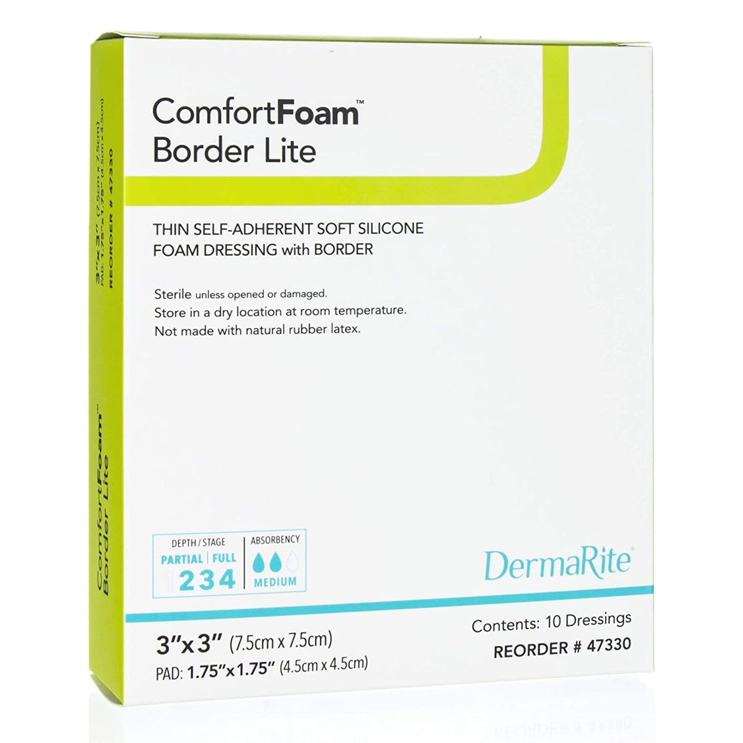 ComfortFoam™ Border Lite Thin Bordered Foam Wound Dressing, 3 x 3 Inch 47330