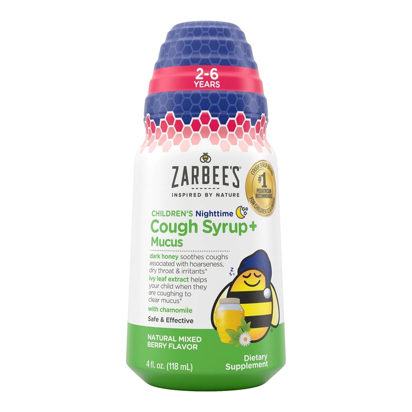 Zarbee's Children's Nighttime Cough Syrup + Mucus, Mixed Berry Flavor 30045066404