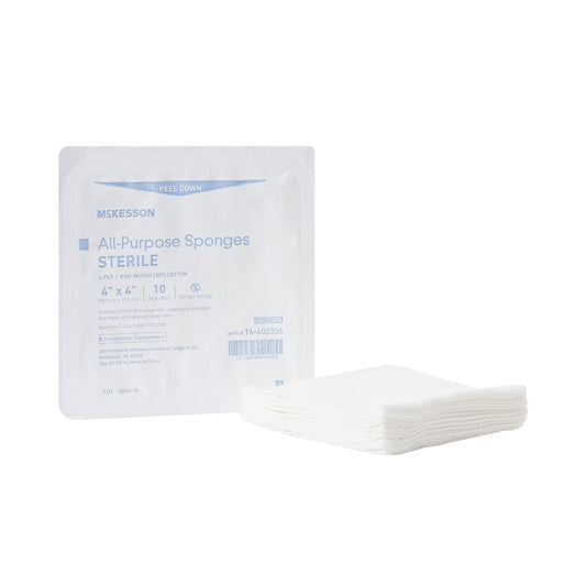 Nonwoven Sponge McKesson 4 X 4 Inch 4-Ply Sterile 10 per Tray - 16-602326