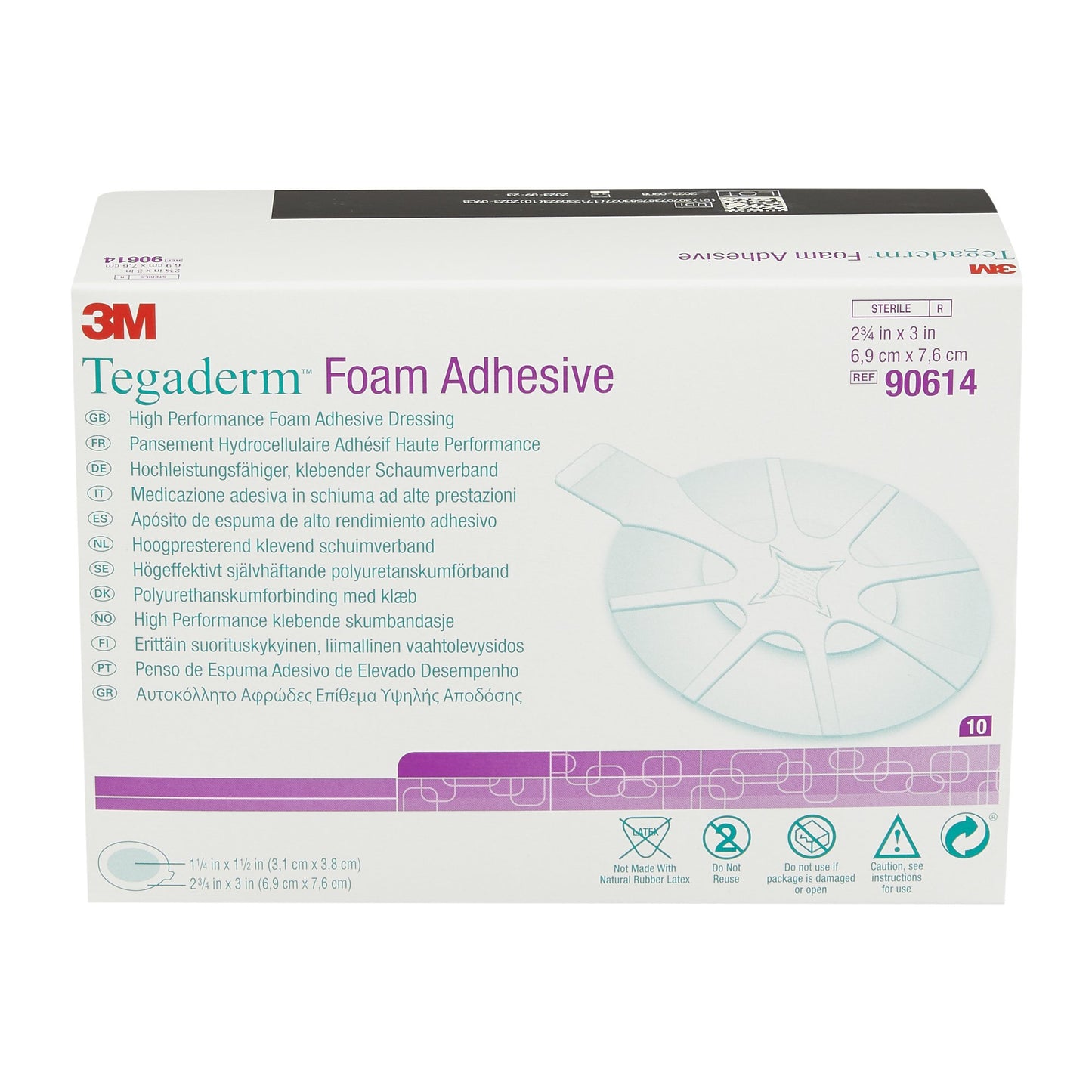 3M™ Tegaderm™ High Performance Adhesive with Border Foam Dressing, 2¾ x 2¾ Inch 90614