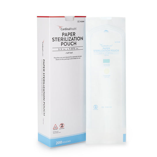Sterilization Pouch Cardinal Health™ Ethylene Oxide (EO) Gas / Steam 3-1/2 X 9 Inch Transparent / White Self Seal Paper / Film - 92309