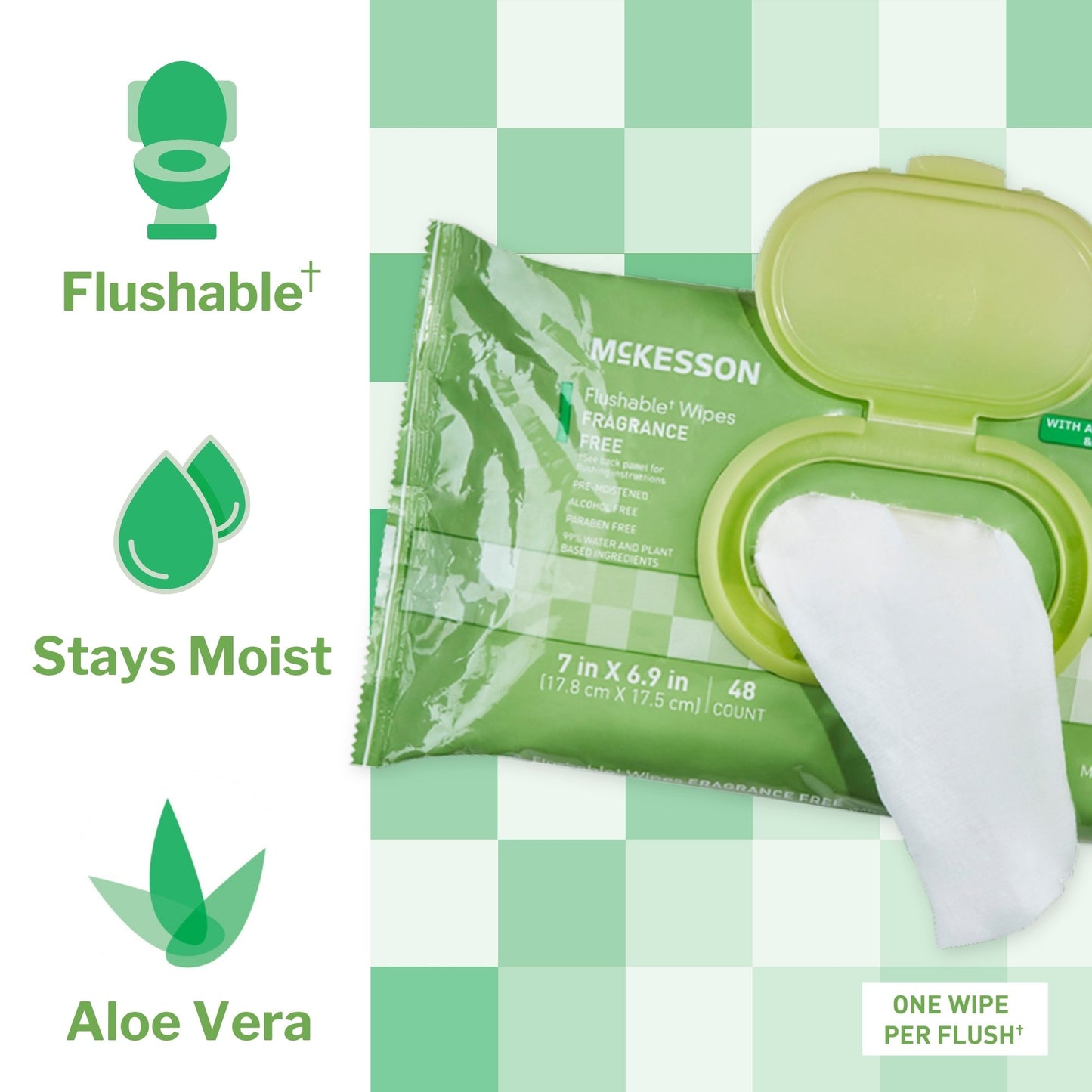 McKesson Flushable* Wet Wipes - Unscented, 48 Wet Wipes per Pack FLU48