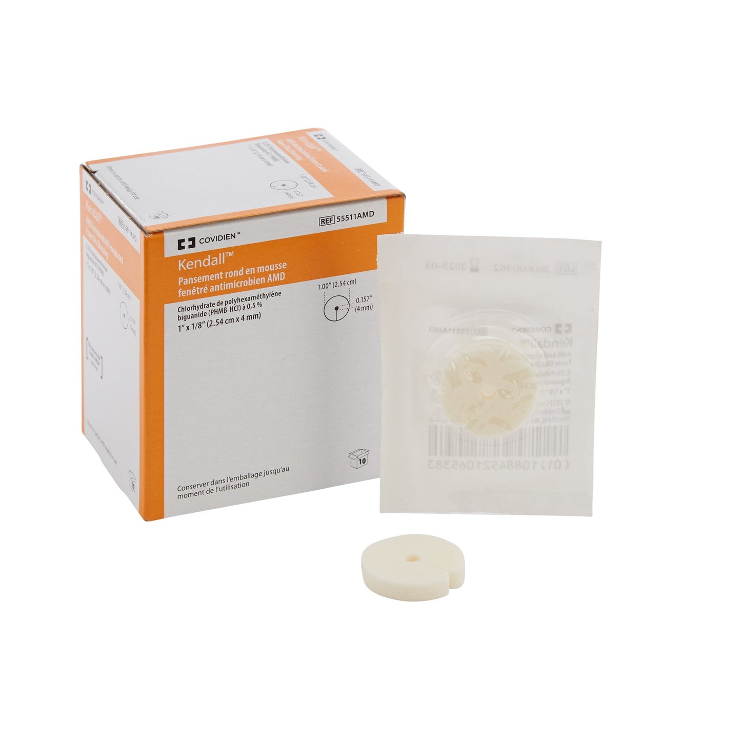 PHMB Impregnated Foam Disc Kendall™ AMD Foam 1 Inch Diameter / 4 mm Hole Sterile - 55511AMD