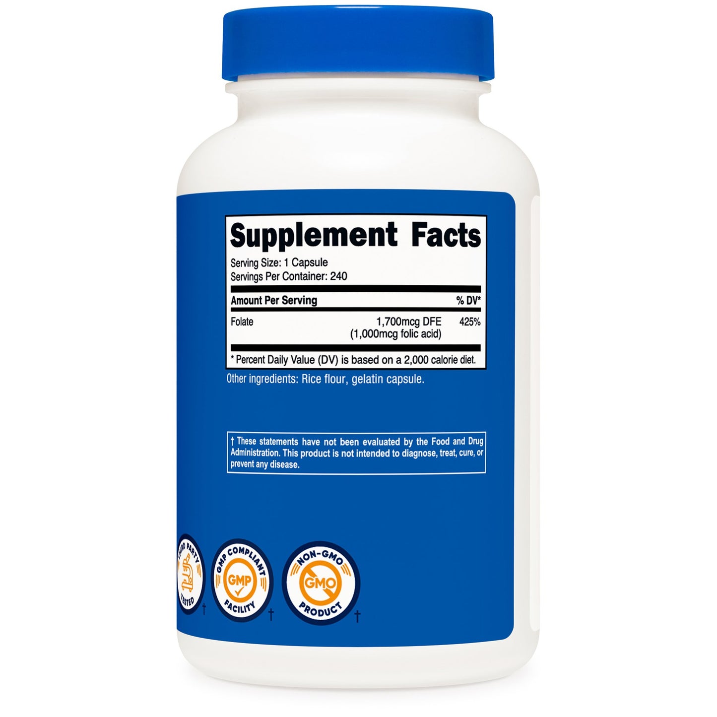 Dietary Supplement nutricost® Folic Acid (Vitamin B9) Folate 1,000 mcg Strength Capsule 240 Per Bottle NTC082101