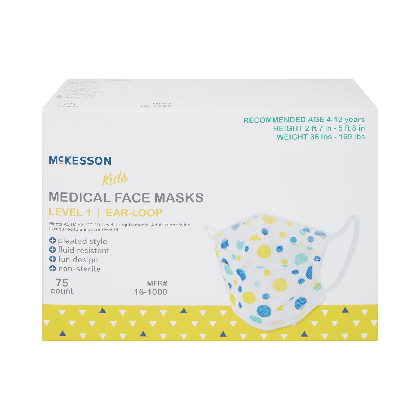 McKesson Pediatric Procedure Mask, Blue and Yellow Polka Dot 16-1000