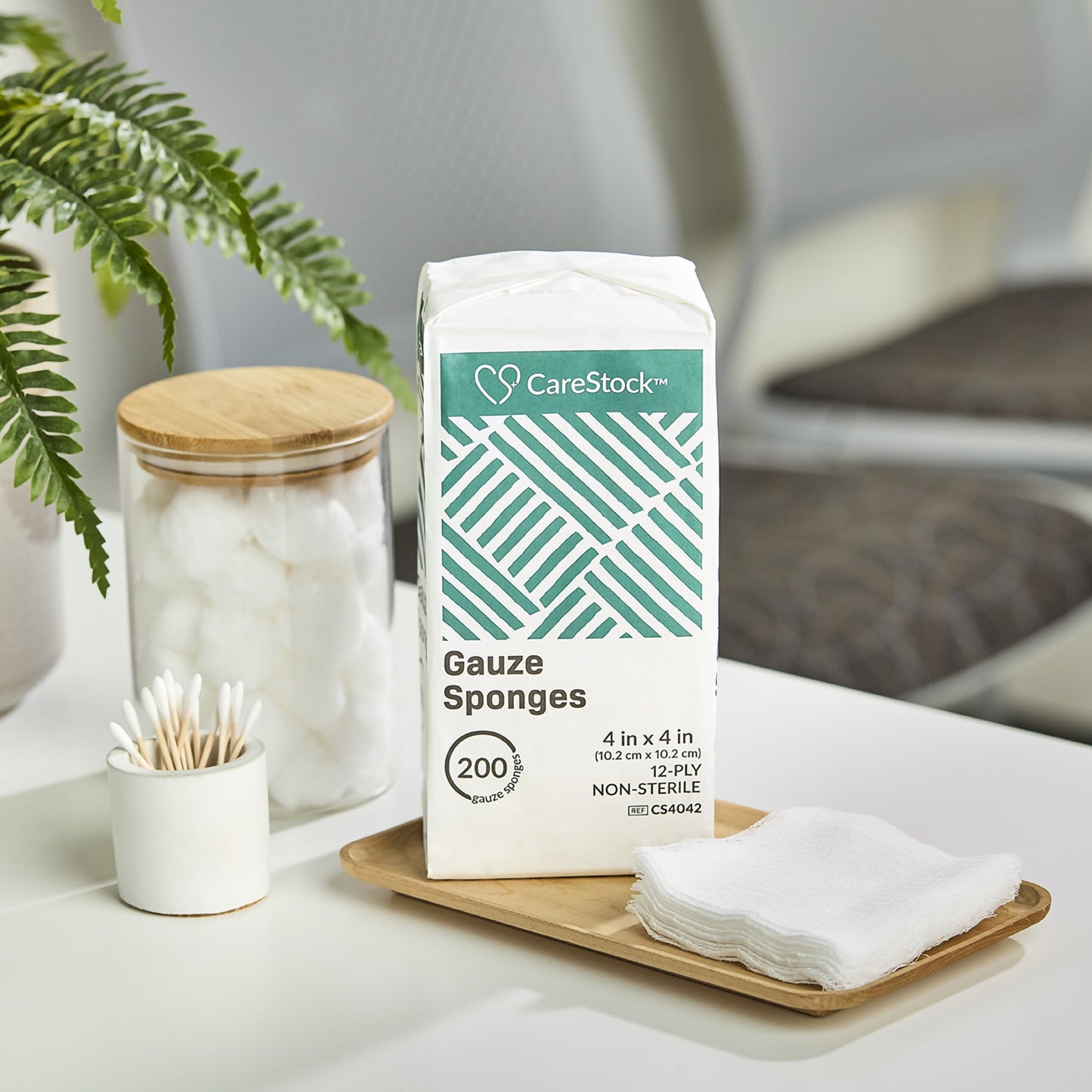 CareStock™ Gauze Sponge, 4 x 4 in. 12-Ply, Medical-Grade Cotton Wound Dressing CS4042