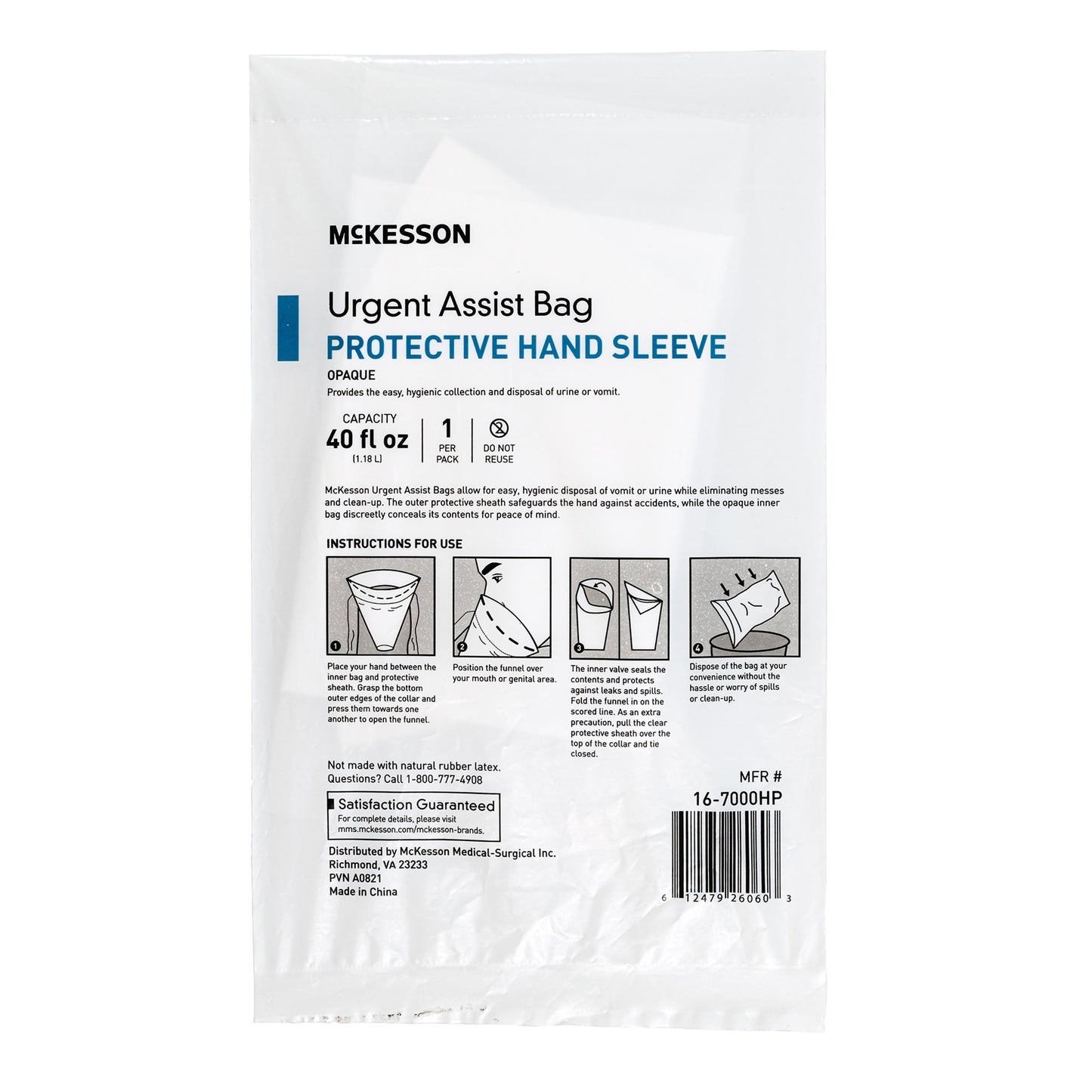 McKesson Urgent Assist/Emesis Bag with Protective Hand Sleeve 16-7000HP