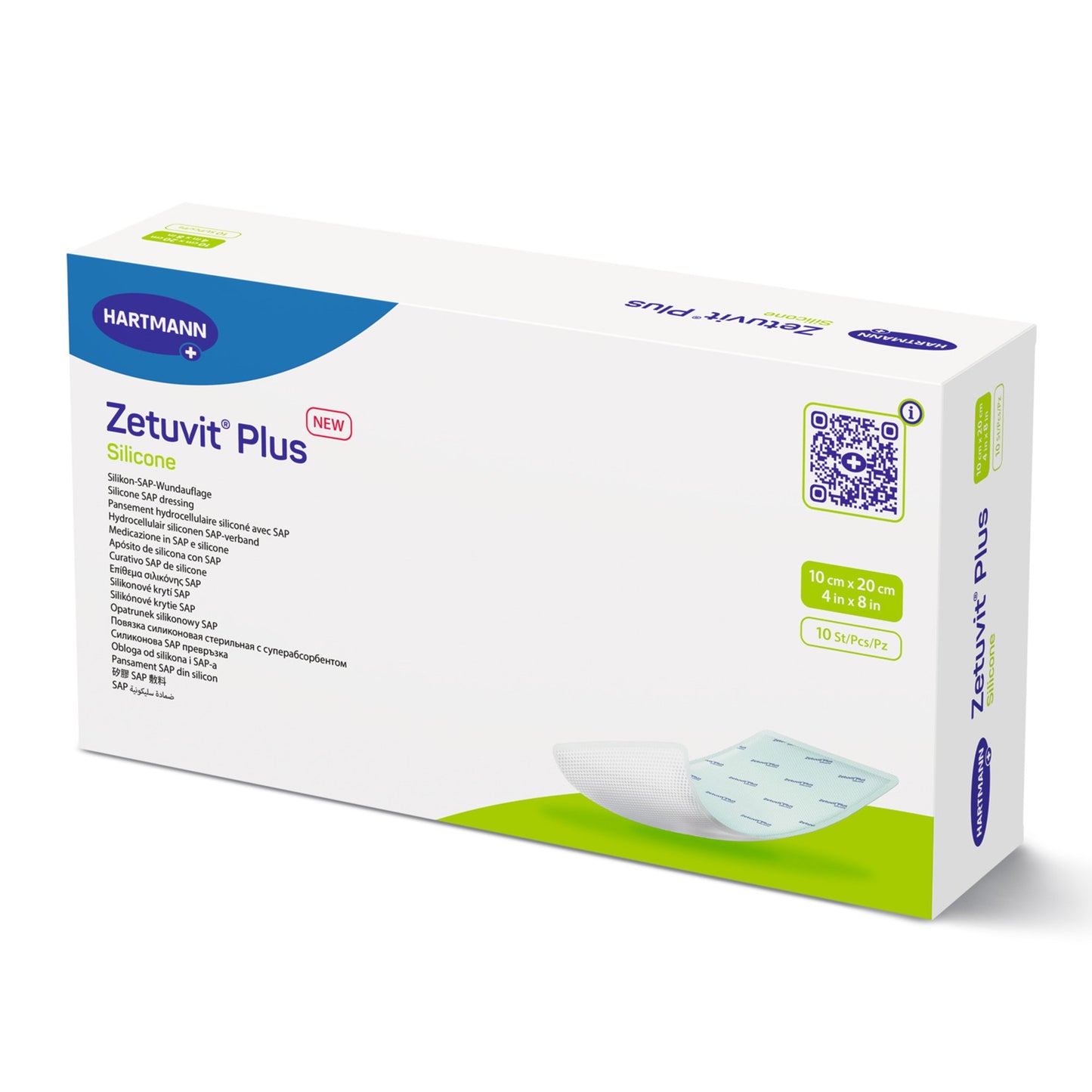 Zetuvit® Plus Silicone Super Absorbent Dressing, 4 x 8 Inch 413813
