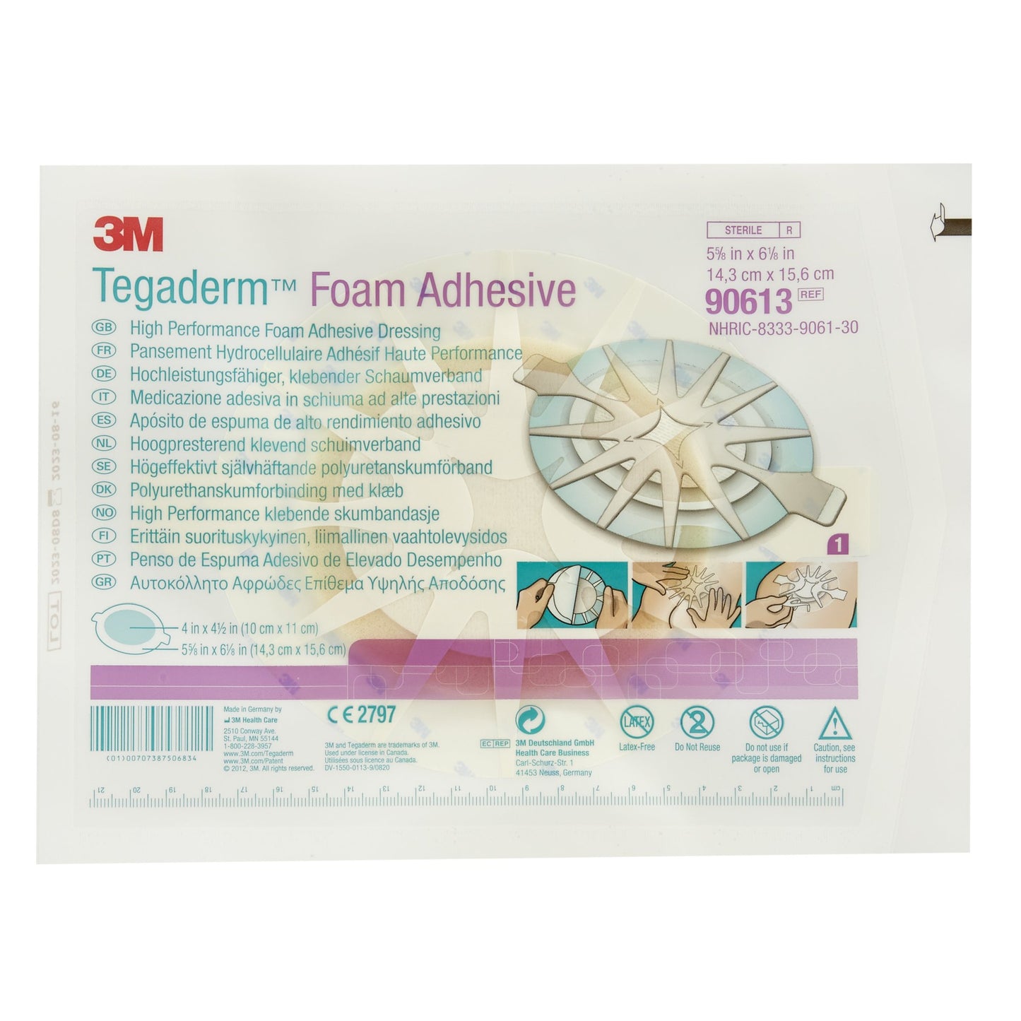 3M™ Tegaderm™ High Performance Adhesive w/ Border Foam Dressing, 14.3 x 15.6 cm 90613