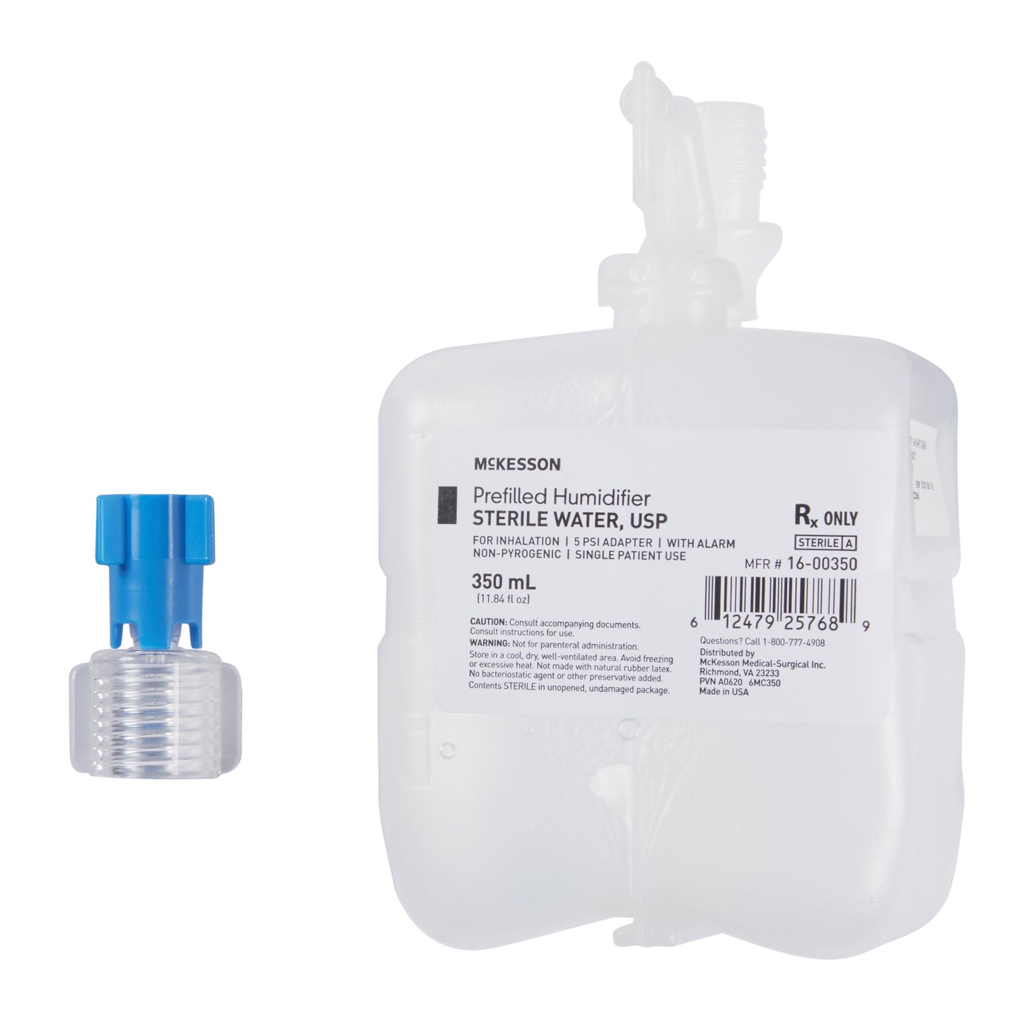McKesson Humidifier Bottle with Adapter 350 mL Sterile Water Adult / Pediatric - 16-00350